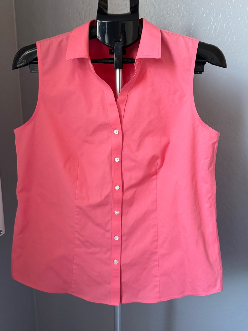 Talbots Pink Sleeveless Wrinkle Resistant Button Front Blouse Petite 12P